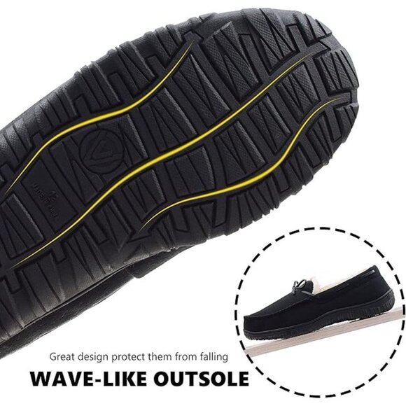 Moccasin Slippers Microsuede Upper Plush Lining Rubber Sole Black Mens Size 10 - Picture 9 of 11
